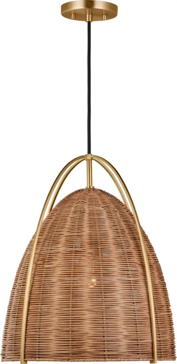 Norman Large Pendant in Satin Brass and Blonde Rattan - Image 4