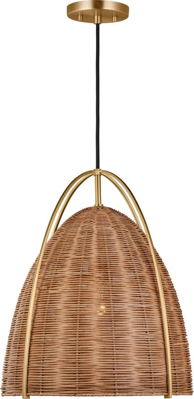 Norman Large Pendant in Satin Brass and Blonde Rattan - Image 4