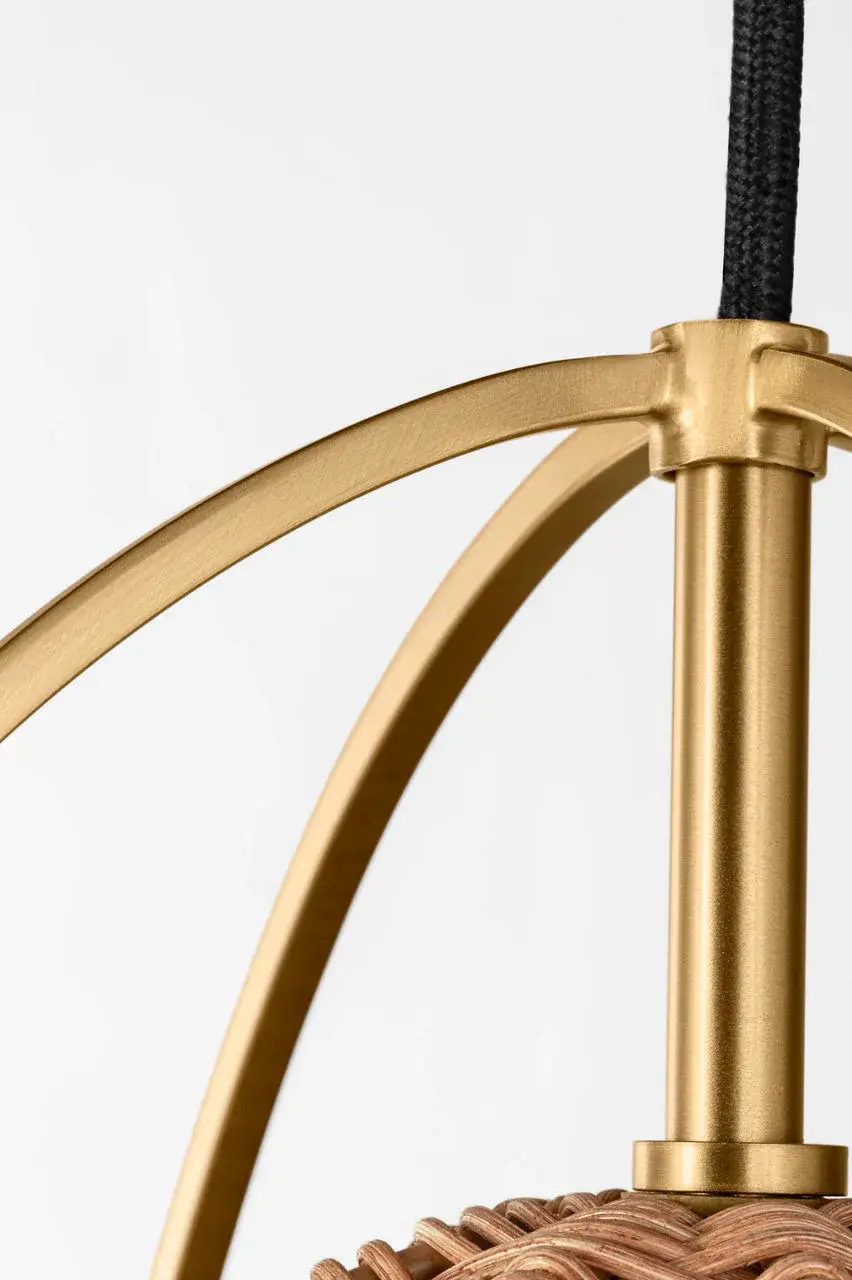 Norman Large Pendant in Satin Brass and Blonde Rattan - Image 5