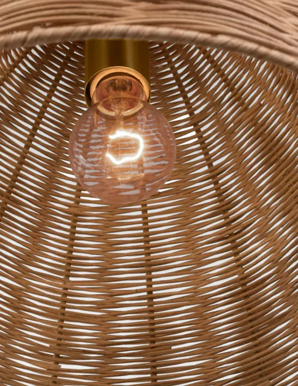 Norman Large Pendant in Satin Brass and Blonde Rattan - Image 6