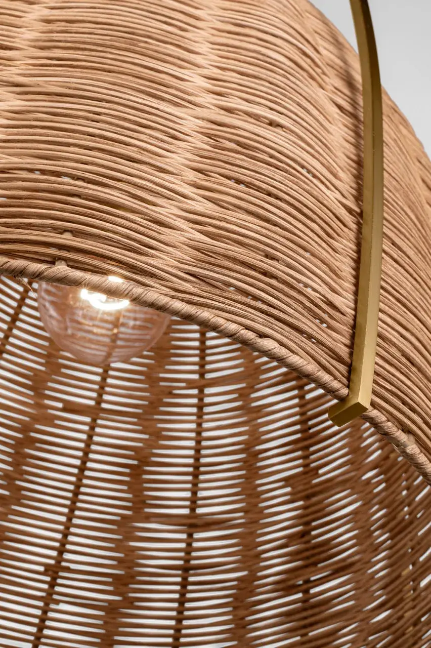 Norman Large Pendant in Satin Brass and Blonde Rattan - Image 8