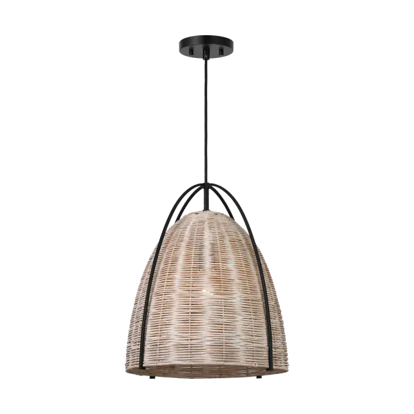 The Norman Large Pendant combines handwoven ash wicker with a midnight black finish for a sophisticated organic modern aesthetic. Its generous size makes a statement while the natural material adds warmth and texture to any space.