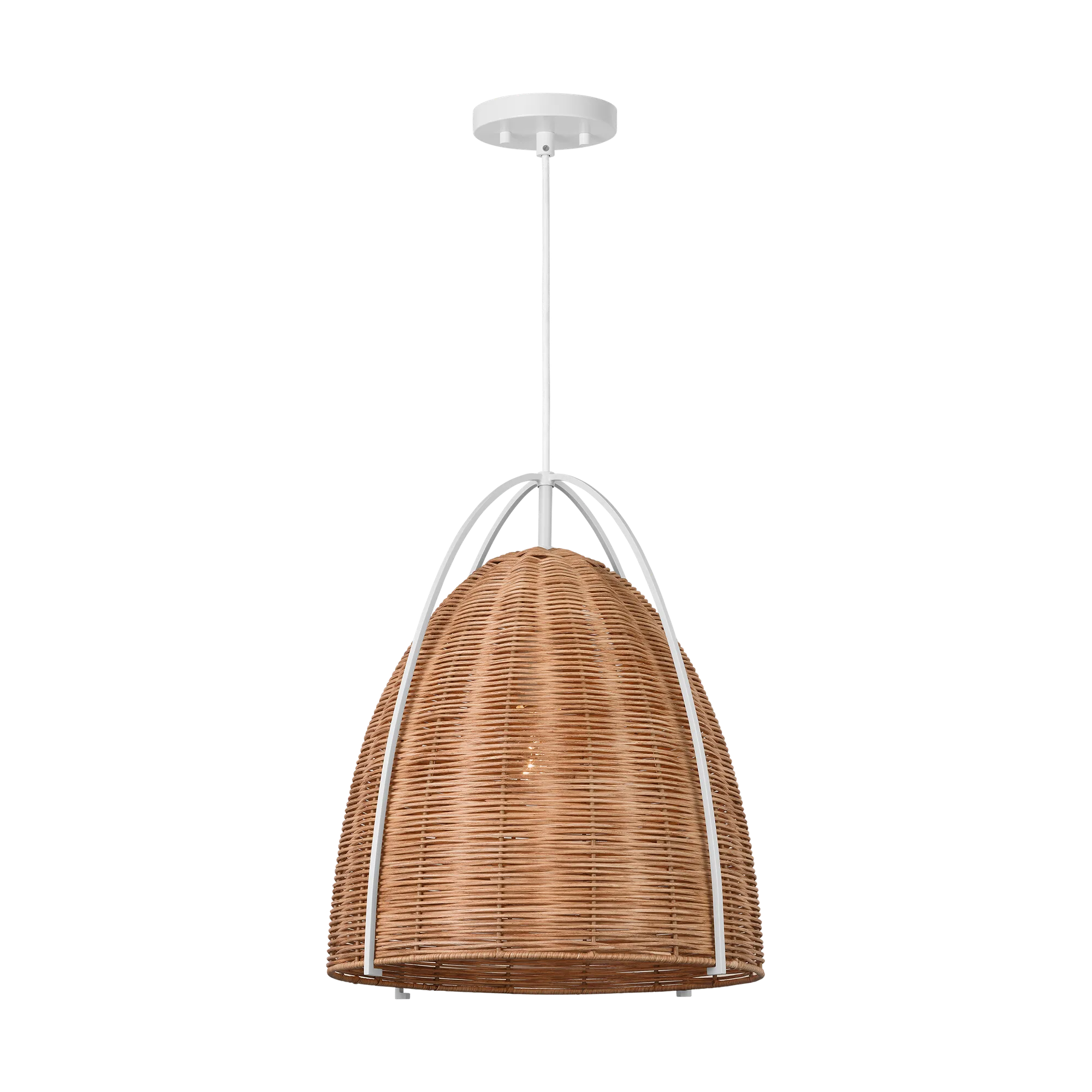Norman Large Pendant in Matte White with Blonde Rattan