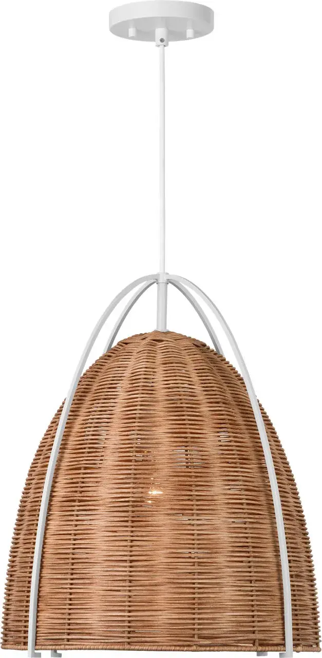 Norman Large Pendant in Matte White with Blonde Rattan - Image 2