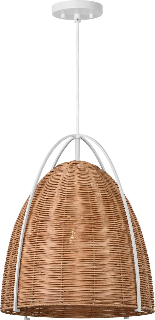 Norman Large Pendant in Matte White with Blonde Rattan - Image 3