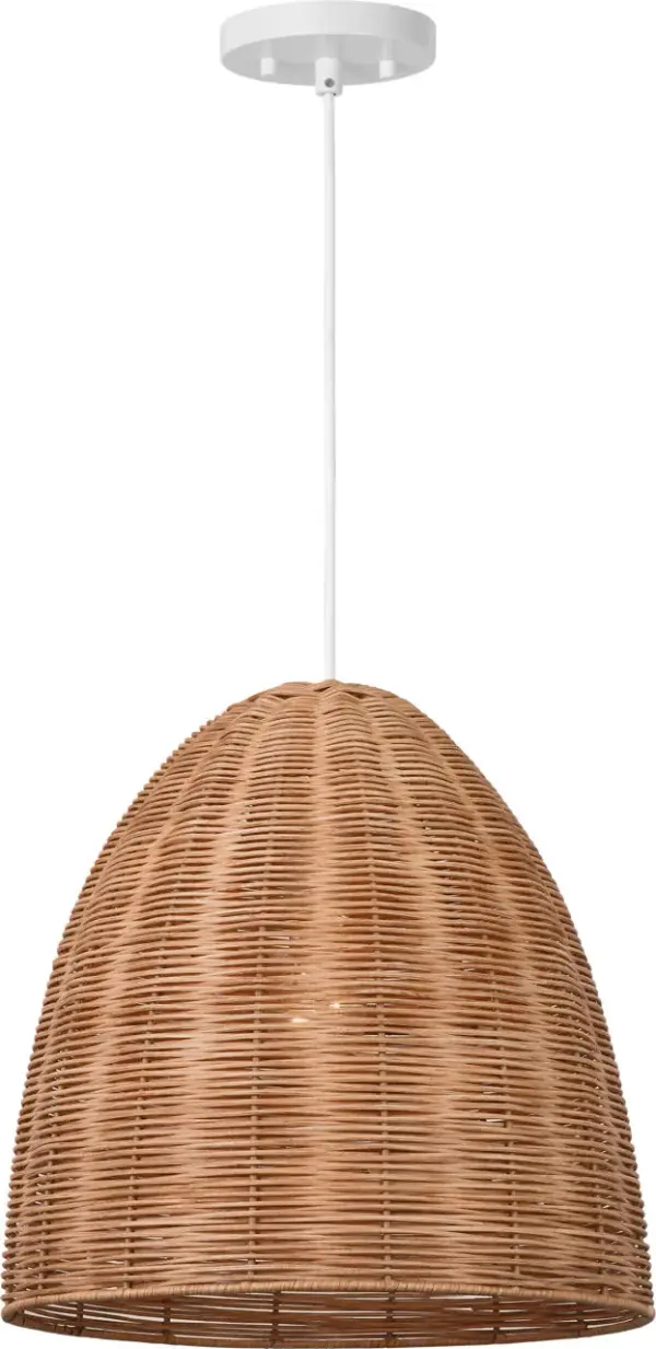 Norman Large Pendant in Matte White with Blonde Rattan - Image 4