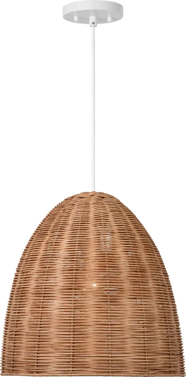 Norman Large Pendant in Matte White with Blonde Rattan - Image 5