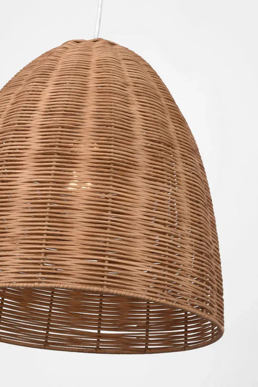 Norman Large Pendant in Matte White with Blonde Rattan - Image 6