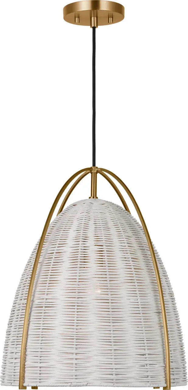 Norman Large Pendant in Satin Brass with Chalk Wicker - Image 1