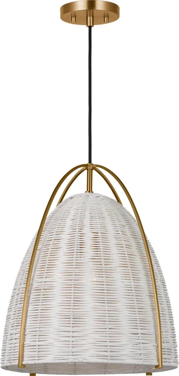 Norman Large Pendant in Satin Brass with Chalk Wicker - Image 2
