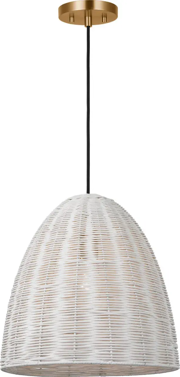 Norman Large Pendant in Satin Brass with Chalk Wicker - Image 3