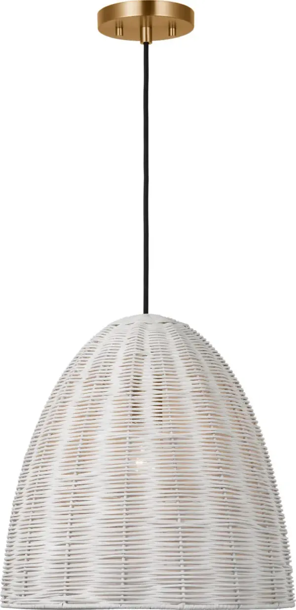 Norman Large Pendant in Satin Brass with Chalk Wicker - Image 4
