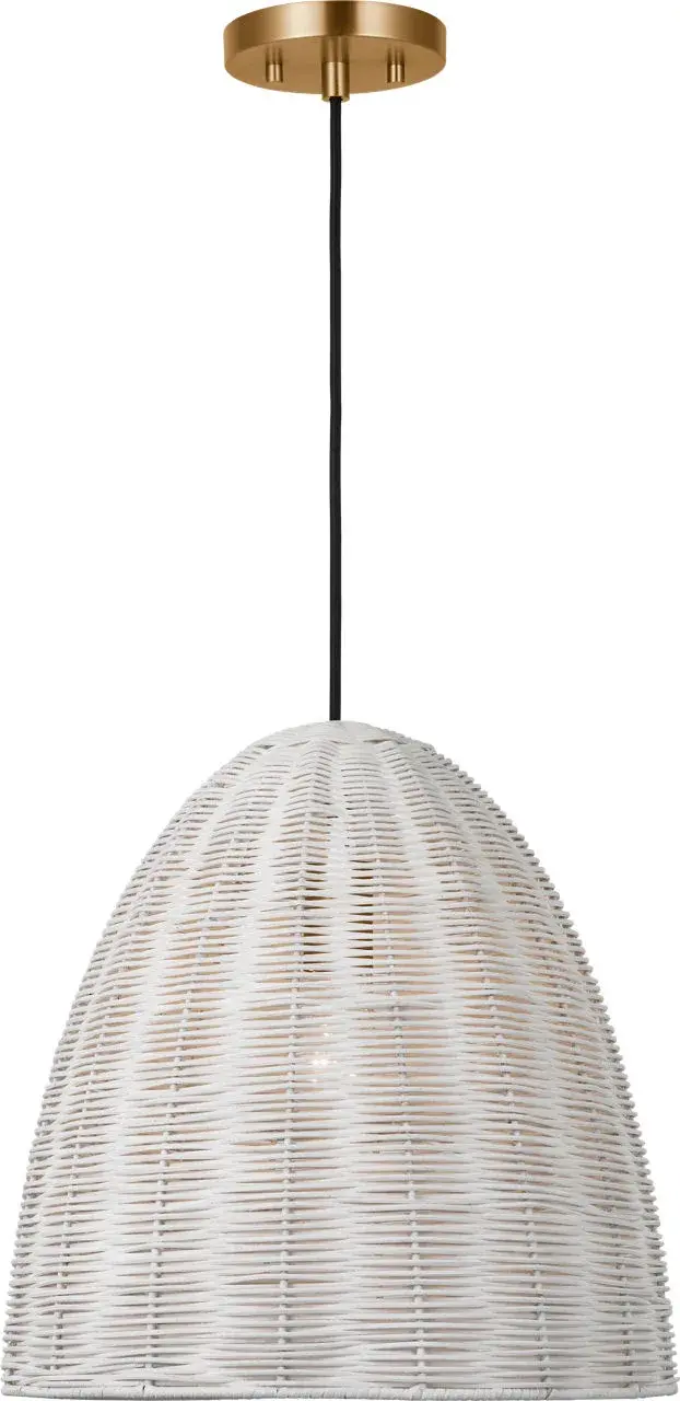 Norman Large Pendant in Satin Brass with Chalk Wicker - Image 4