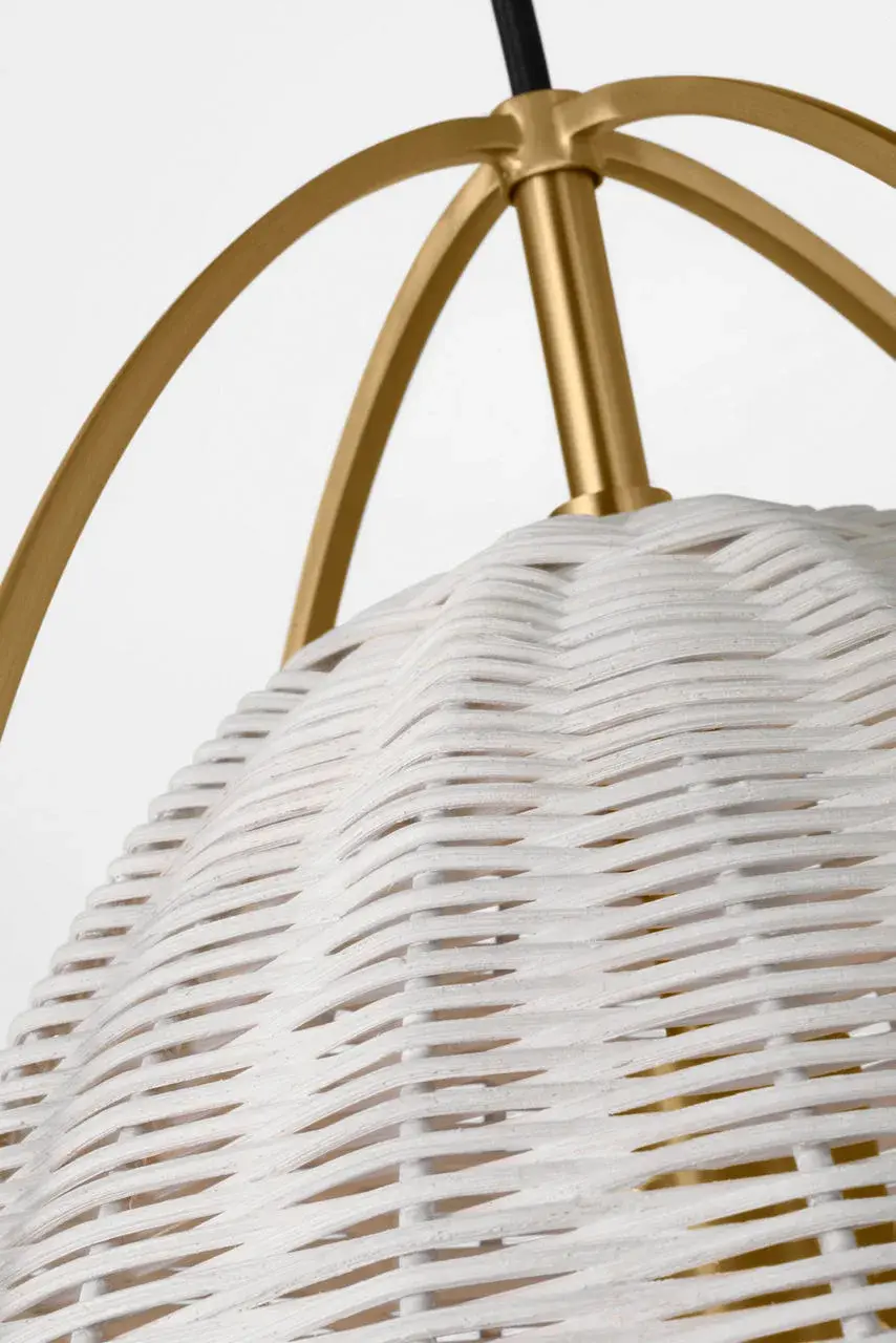Norman Large Pendant in Satin Brass with Chalk Wicker - Image 7