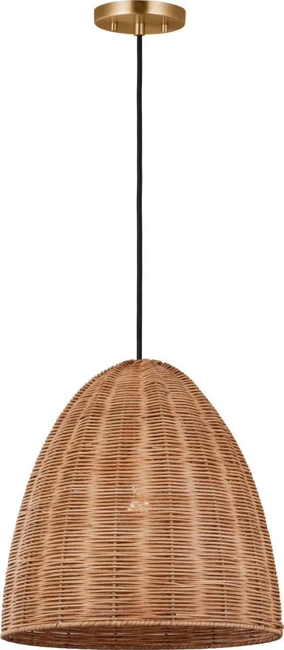 Norman Medium Pendant in Satin Brass and Blonde Rattan - Image 3