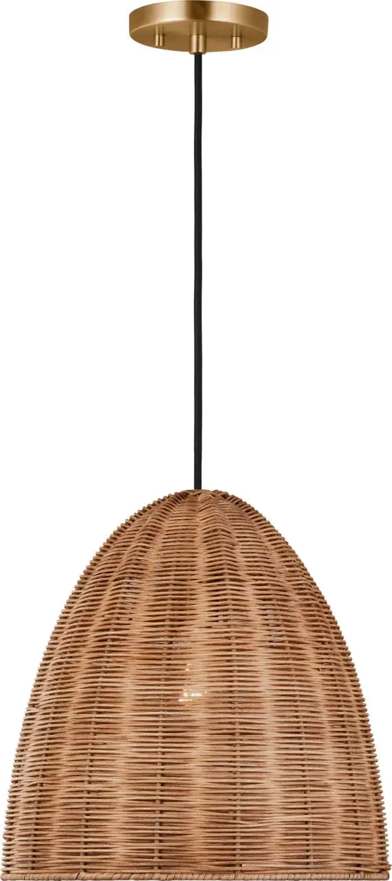 Norman Medium Pendant in Satin Brass and Blonde Rattan - Image 4