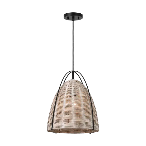 The Norman Medium Pendant combines handwoven ash wicker with a sophisticated midnight black finish, creating a perfect balance of organic texture and modern refinement. Its medium scale makes it versatile for various applications.