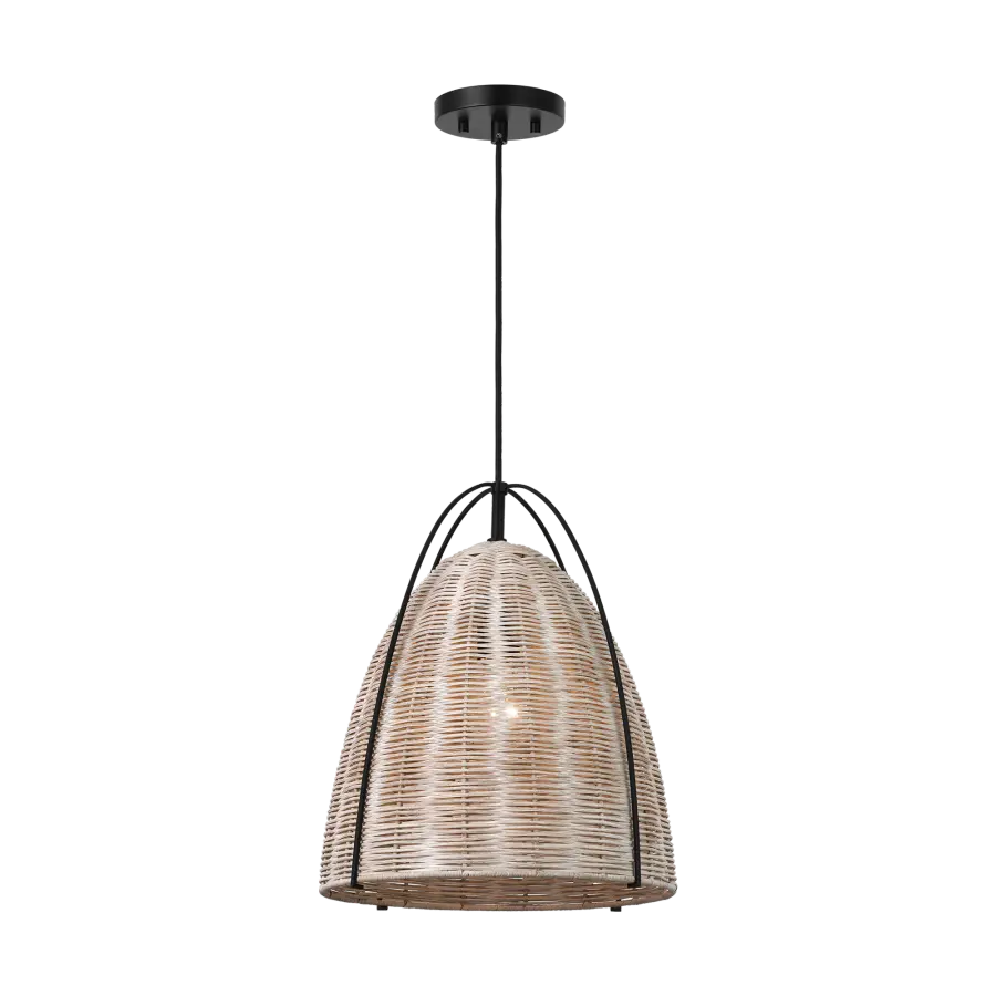 Norman Medium Wicker Pendant in Midnight Black with Ash Wicker - Image 1
