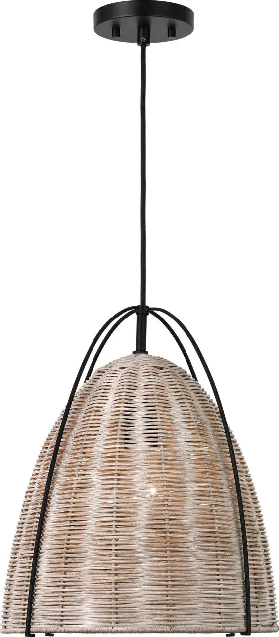 Norman Medium Wicker Pendant in Midnight Black with Ash Wicker - Image 2