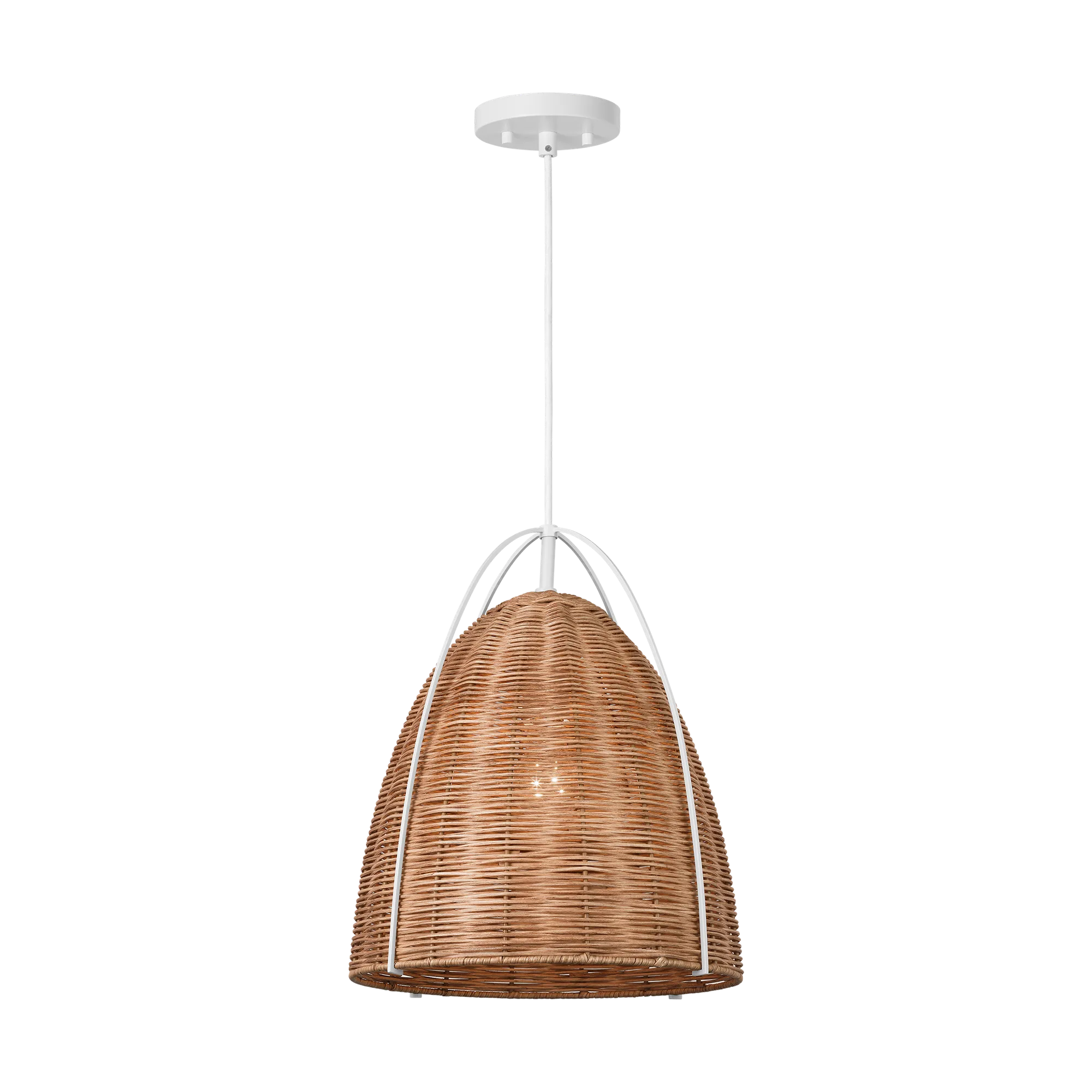Norman Medium Pendant in Matte White with Blonde Rattan