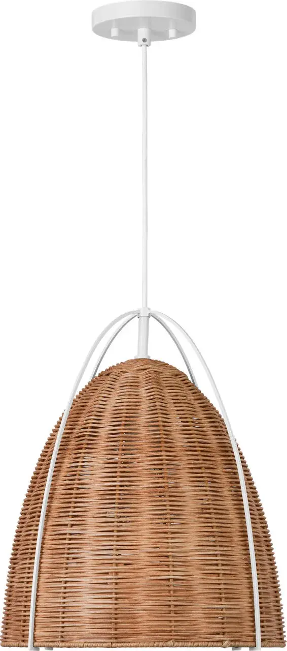 Norman Medium Pendant in Matte White with Blonde Rattan - Image 2