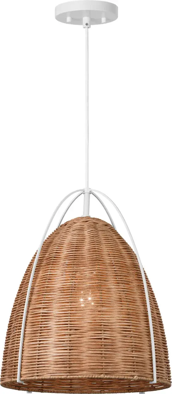 Norman Medium Pendant in Matte White with Blonde Rattan - Image 3