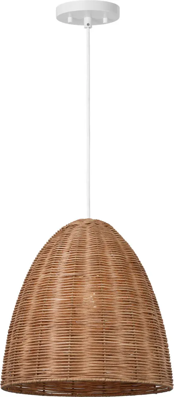 Norman Medium Pendant in Matte White with Blonde Rattan - Image 4