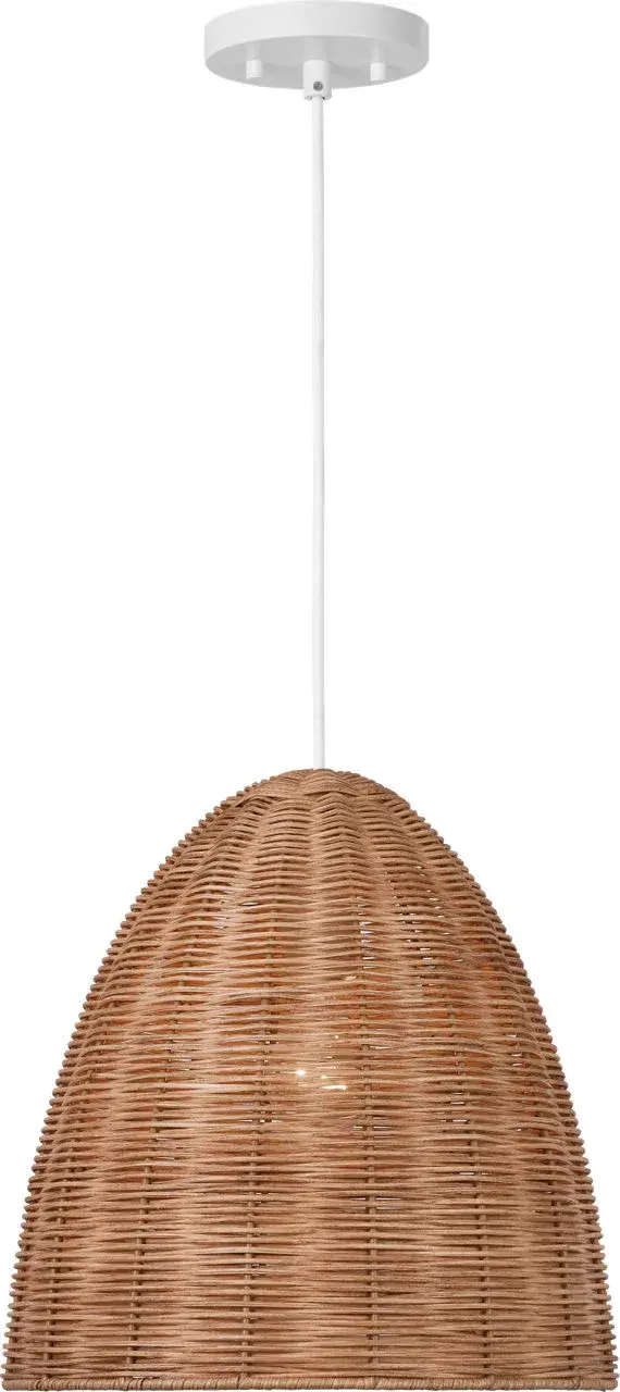 Norman Medium Pendant in Matte White with Blonde Rattan - Image 5