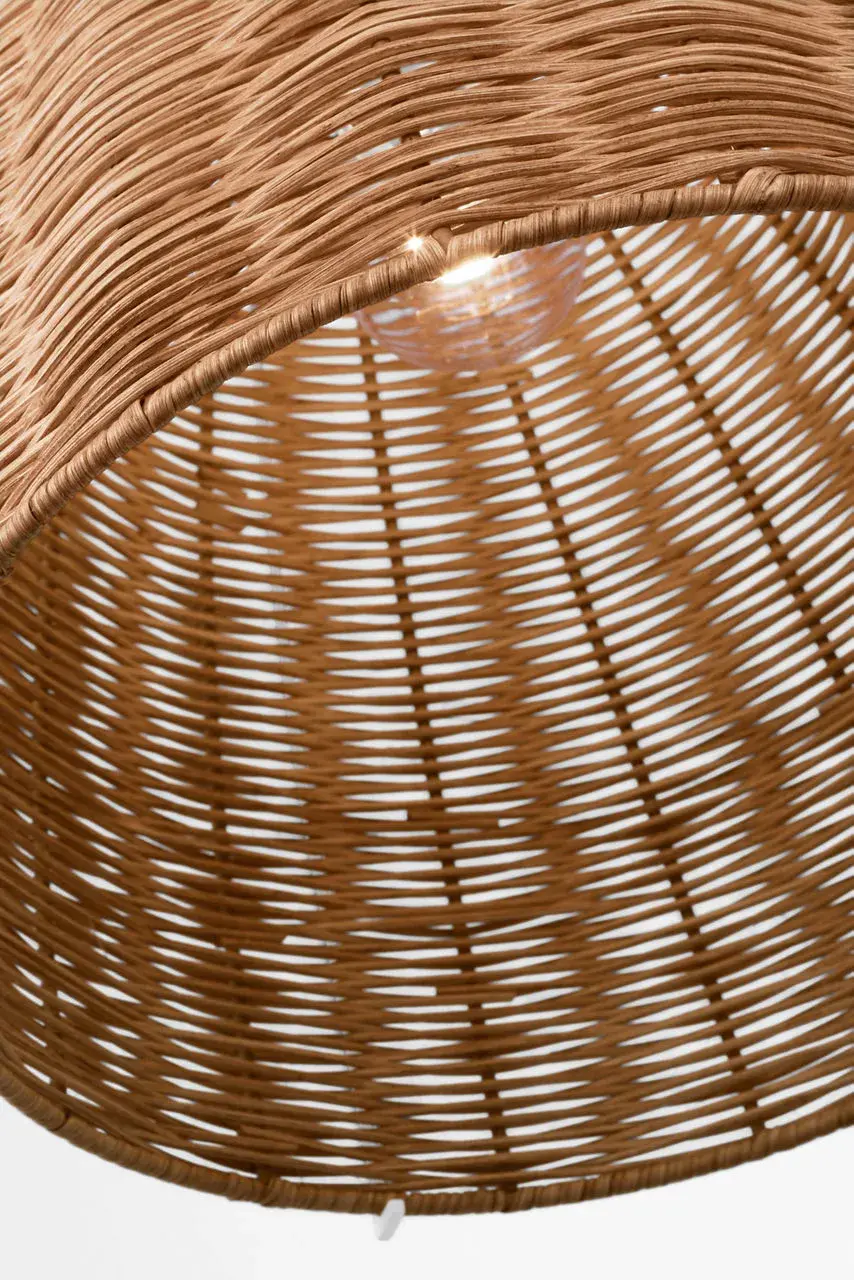 Norman Medium Pendant in Matte White with Blonde Rattan - Image 8