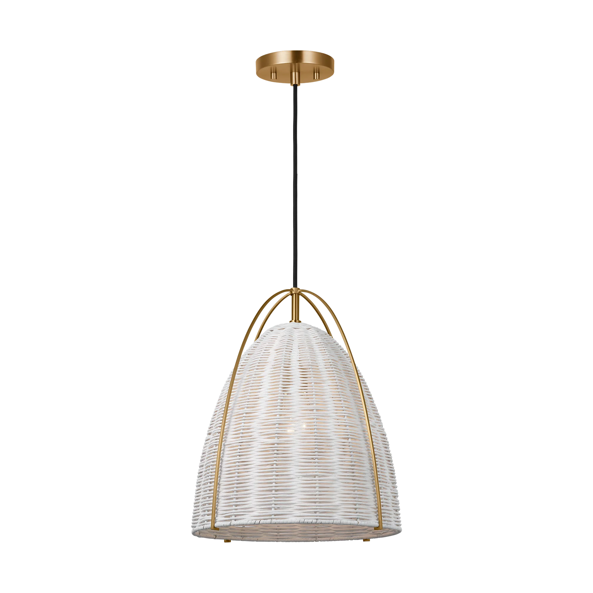 Norman Medium Pendant in Satin Brass with Chalk Wicker