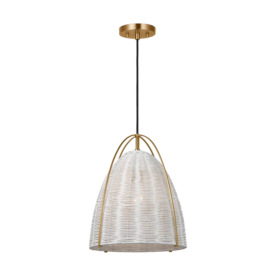Norman Medium Pendant in Satin Brass with Chalk Wicker - Image 1