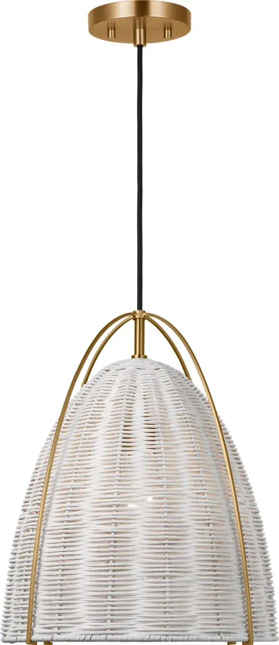 The Norman Medium Pendant combines natural chalk wicker with warm satin brass accents for a relaxed yet refined look. Its handcrafted texture adds organic warmth to coastal, transitional, and modern spaces alike. - alternate view