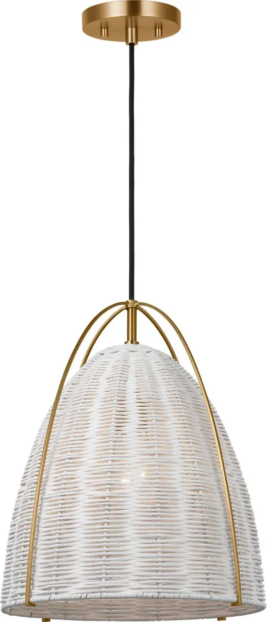 Norman Medium Pendant in Satin Brass with Chalk Wicker - Image 3
