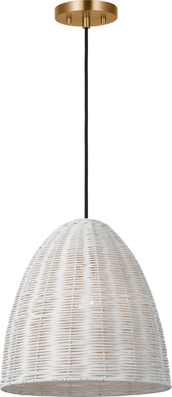 Norman Medium Pendant in Satin Brass with Chalk Wicker - Image 4