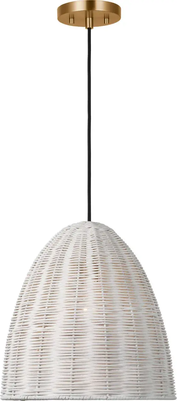 Norman Medium Pendant in Satin Brass with Chalk Wicker - Image 5