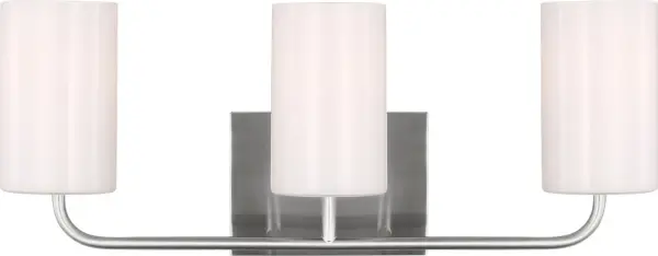 The Rhett Large Vanity Sconce combines modern minimalism with functional elegance. Its brushed steel finish and simple round globe design make it a versatile choice for contemporary bathrooms and vanity areas. - alternate view