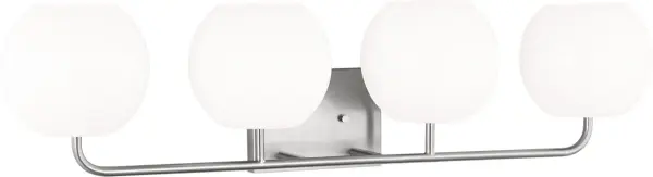 The Rory XL Bath Sconce delivers sophisticated illumination with four lights in a sleek brushed nickel finish. Perfect for larger vanities, this transitional fixture combines contemporary clean lines with classic styling.