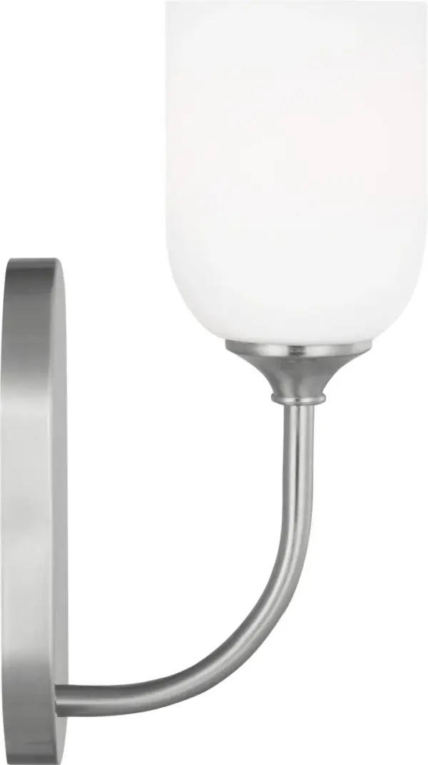 The Emile Small Vanity Light offers refined transitional styling perfect for compact bathrooms and powder rooms. Its brushed steel finish provides a sophisticated neutral that complements various design schemes.