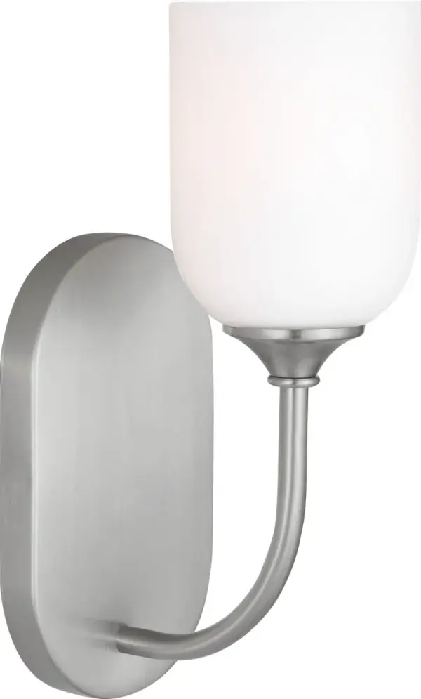 The Emile Small Vanity Light offers refined transitional styling perfect for compact bathrooms and powder rooms. Its brushed steel finish provides a sophisticated neutral that complements various design schemes. - alternate view