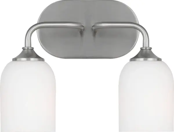 The Emile Medium Vanity combines clean lines with a brushed steel finish, offering excellent value for bathroom lighting. Its two-light configuration provides balanced illumination ideal for grooming tasks.