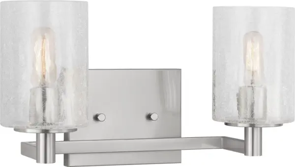 The Parker bath vanity combines timeless styling with practical two-light illumination. Its brushed steel finish and glass shades deliver versatile appeal for modern and traditional bathrooms alike. - alternate view
