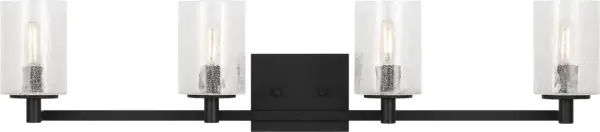 The Parker four-light bath vanity delivers contemporary style with its clean-lined Midnight Black finish. Ideal for medium to large bathrooms, this fixture provides excellent task lighting for vanity areas. - alternate view