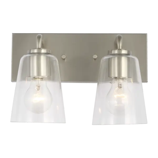 The Miles Medium Vanity combines refined traditional design with contemporary versatility. Its tapered clear glass shades and brushed nickel finish create a sophisticated look that adapts seamlessly to classic, transitional, or modern bathrooms.