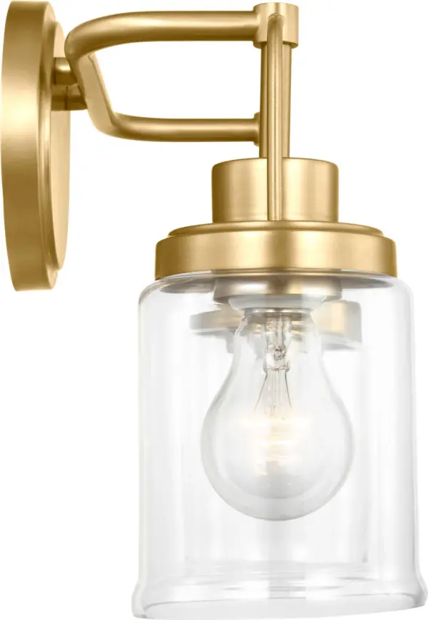 The Anders Medium Vanity combines classic brass warmth with clean contemporary lines. Perfect for bathroom vanities, this fixture delivers both style and functional illumination in a versatile transitional design. - alternate view