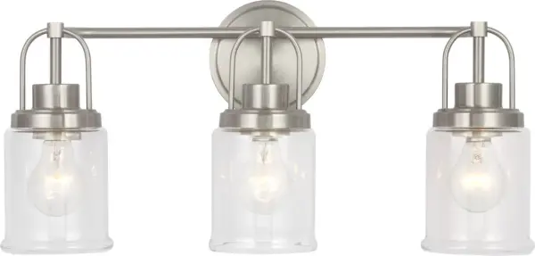 The Anders Large Vanity delivers sophisticated bathroom lighting with its transitional design and brushed nickel finish. Sized for larger vanities, it provides ample illumination while maintaining a clean, contemporary aesthetic.