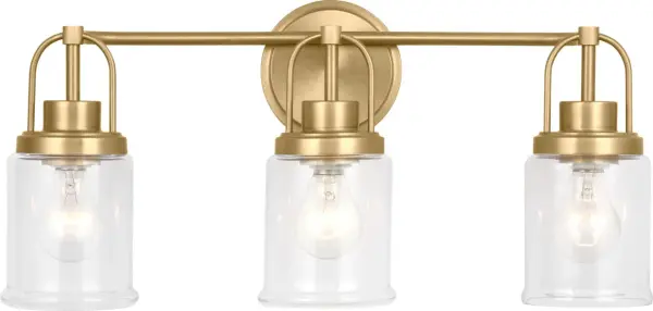The Anders Large Vanity combines warm satin brass with classic glass globes for sophisticated bathroom lighting. Its generous size provides ample illumination while the transitional design complements both traditional and contemporary spaces.