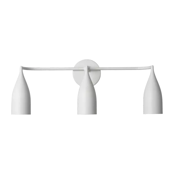 The Maya 3-Light Vanity delivers clean, contemporary styling with integrated lamps that provide even illumination across mirrors and sinks. Its slim profile and matte white finish complement modern bathrooms.