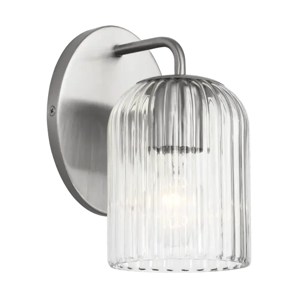 The Eisele Small Sconce brings sophisticated design to compact spaces with its softly contoured oval backplate and suspended ribbed glass shades. Perfect for powder rooms and guest baths, it delivers controlled sparkle and functional illumination. - alternate view