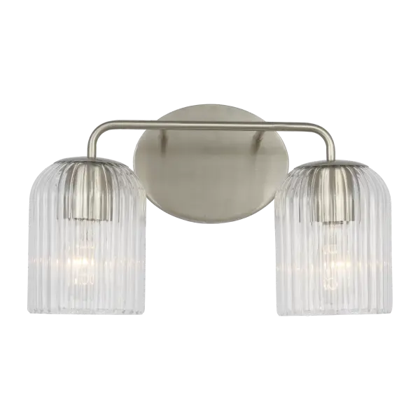 The Eisele vanity light brings sophisticated style to bath spaces with its softly contoured arms, ribbed glass shades, and distinctive oval backplate. Perfect for powder rooms and primary suites seeking refined illumination.