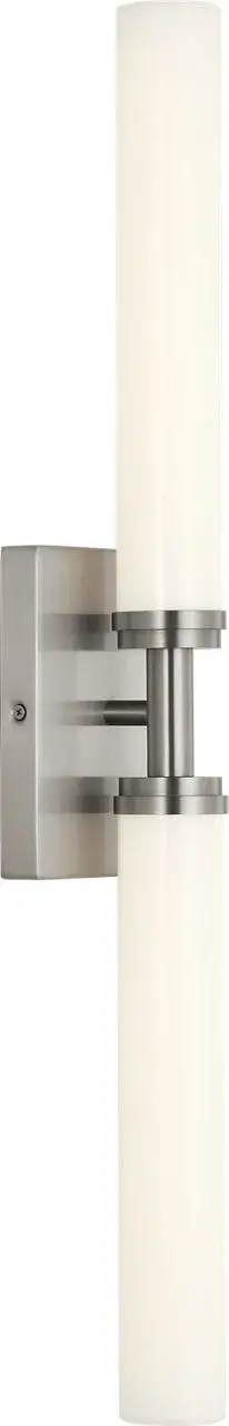 The Coles 30" LED Vanity delivers streamlined modern design with dual cylindrical white glass diffusers for balanced, even lighting. Its versatile vertical or horizontal mounting and minimal profile make it ideal for bathrooms and powder rooms.